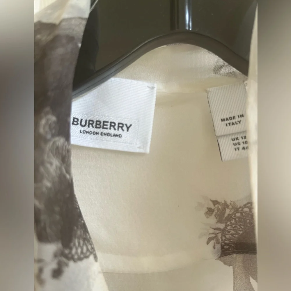 BURBERRY Amelie Bow neck Angel print Mulberry silk sheer long sleeve blouse - Picture 8 of 17